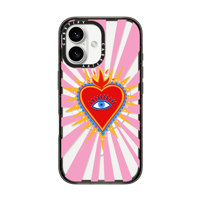 Marta Olga Klara x CASETiFY iPhone 16 ケース ブラック インパクトケース MagSafe対応 pink flaming heart