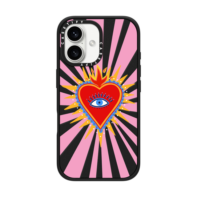 Marta Olga Klara x CASETiFY iPhone 16 ケース マットブラック インパクトケース MagSafe対応 pink flaming heart