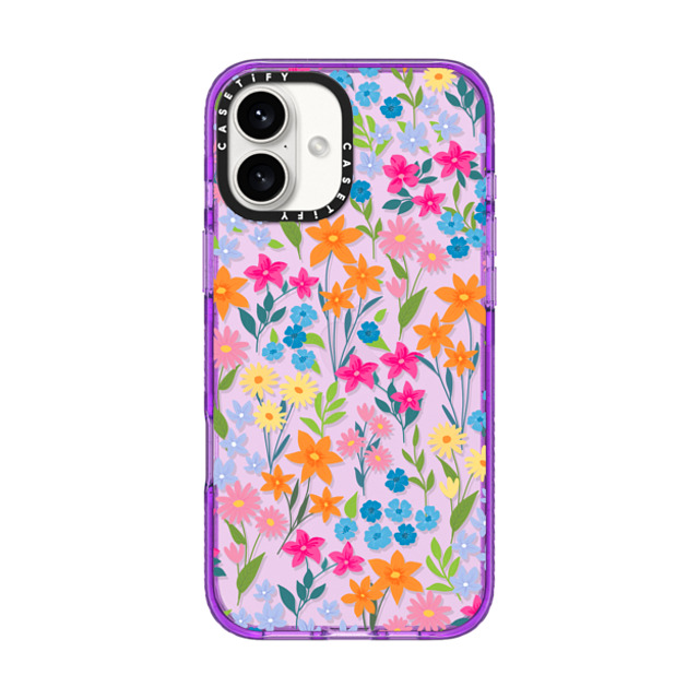 Marta Olga Klara x CASETiFY iPhone 16 Plus ケース パープル インパクトケース bright spring flowers - daisy floral pattern