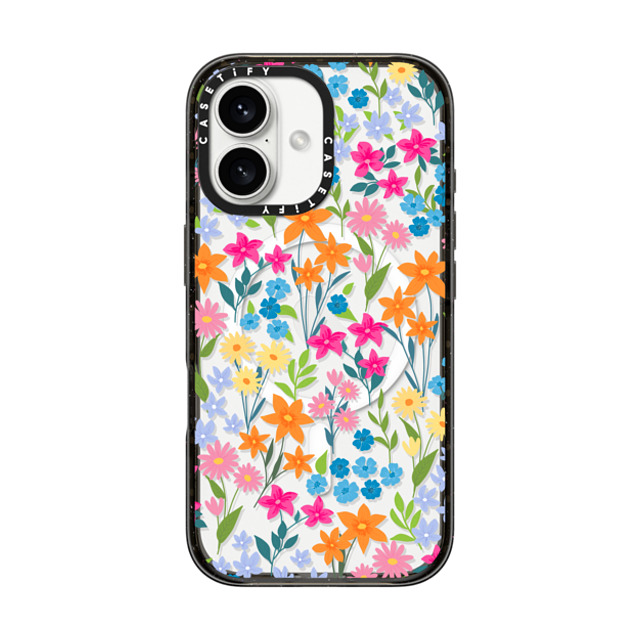 Marta Olga Klara x CASETiFY iPhone 16 ケース ブラック インパクトケース MagSafe対応 bright spring flowers - daisy floral pattern