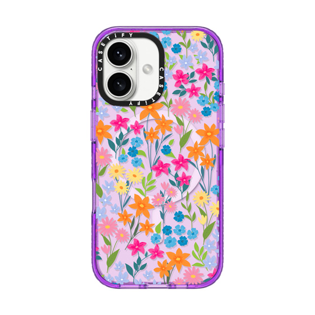 Marta Olga Klara x CASETiFY iPhone 16 ケース パープル インパクトケース MagSafe対応 bright spring flowers - daisy floral pattern