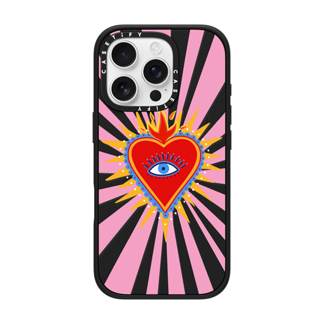 Marta Olga Klara x CASETiFY iPhone 16 Pro ケース マットブラック インパクトケース MagSafe対応 pink flaming heart