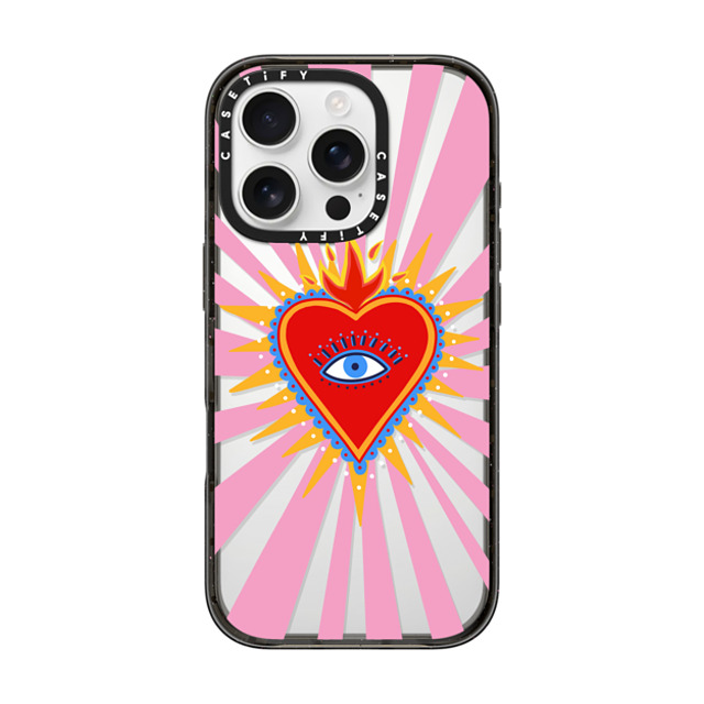 Marta Olga Klara x CASETiFY iPhone 16 Pro ケース ブラック インパクトケース pink flaming heart