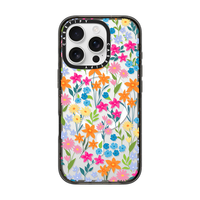 Marta Olga Klara x CASETiFY iPhone 16 Pro ケース ブラック インパクトケース MagSafe対応 bright spring flowers - daisy floral pattern