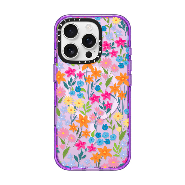 Marta Olga Klara x CASETiFY iPhone 16 Pro ケース パープル インパクトケース MagSafe対応 bright spring flowers - daisy floral pattern