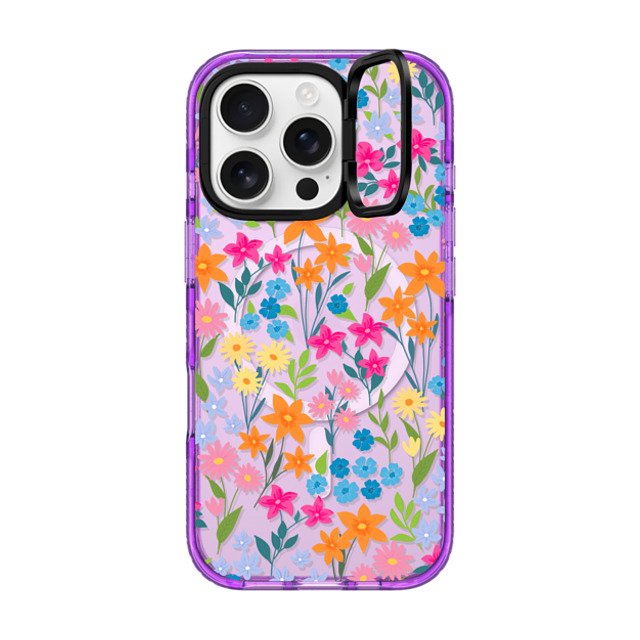 Marta Olga Klara x CASETiFY iPhone 16 Pro Case パープル インパクトリングスタンドケース MagSafe対応 bright spring flowers - daisy floral pattern Marta Olga Klara x CASETiFY iPhone 16 Pro Case パープル インパクトリングスタンドケース MagSafe対応 bright spring flowers - daisy floral pattern