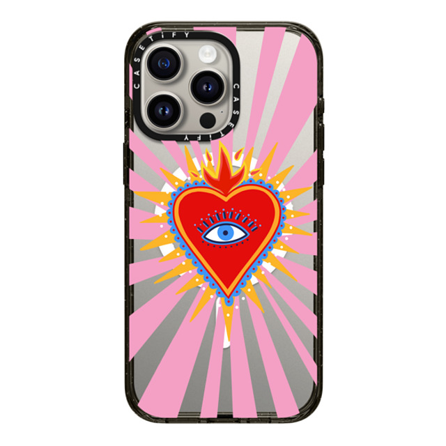 Marta Olga Klara x CASETiFY iPhone 15 Pro Max ケース ブラック インパクトケース MagSafe対応 pink flaming heart