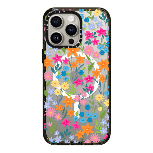 Marta Olga Klara x CASETiFY iPhone 15 Pro Max ケース ブラック インパクトケース MagSafe対応 bright spring flowers - daisy floral pattern
