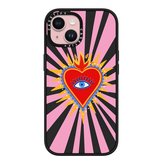 Marta Olga Klara x CASETiFY iPhone 15 ケース マットブラック インパクトケース MagSafe対応 pink flaming heart