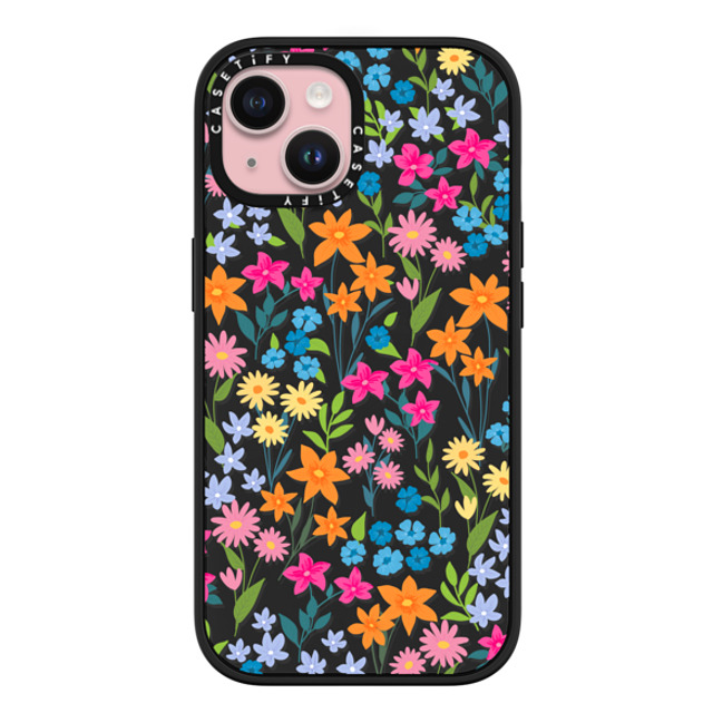 Marta Olga Klara x CASETiFY iPhone 15 ケース マットブラック インパクトケース MagSafe対応 bright spring flowers - daisy floral pattern