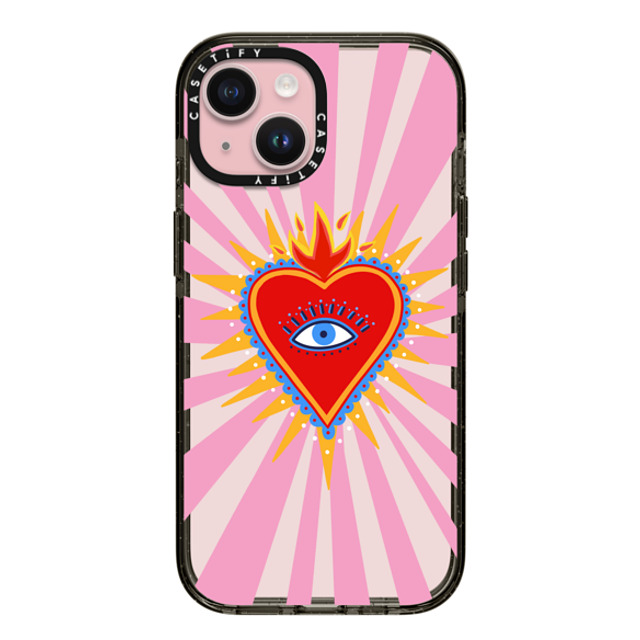 Marta Olga Klara x CASETiFY iPhone 15 ケース ブラック インパクトケース pink flaming heart