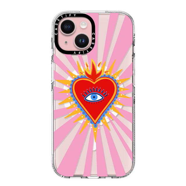 Marta Olga Klara x CASETiFY iPhone 15 ケース クリア クリア ケース MagSafe対応 pink flaming heart
