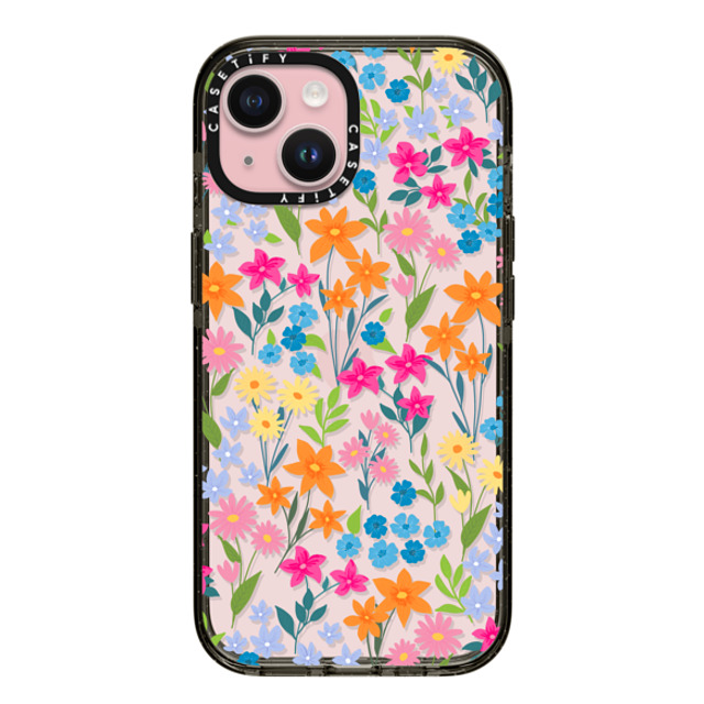 Marta Olga Klara x CASETiFY iPhone 15 ケース ブラック インパクトケース bright spring flowers - daisy floral pattern