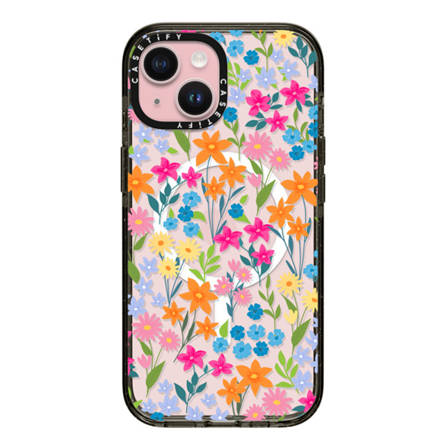 Marta Olga Klara x CASETiFY iPhone 15 ケース ブラック インパクトケース MagSafe対応 bright spring flowers - daisy floral pattern