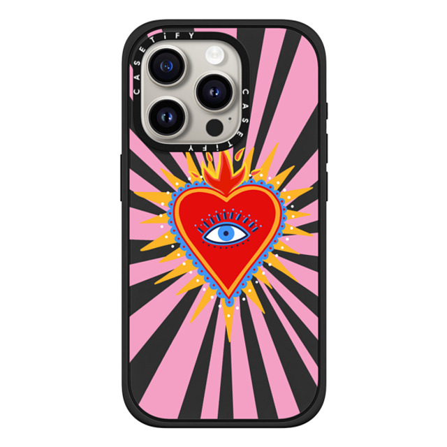 Marta Olga Klara x CASETiFY iPhone 15 Pro ケース マットブラック インパクトケース MagSafe対応 pink flaming heart