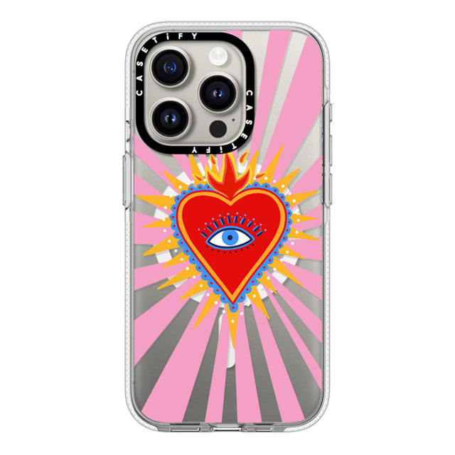 Marta Olga Klara x CASETiFY iPhone 15 Pro ケース クリア クリア ケース MagSafe対応 pink flaming heart