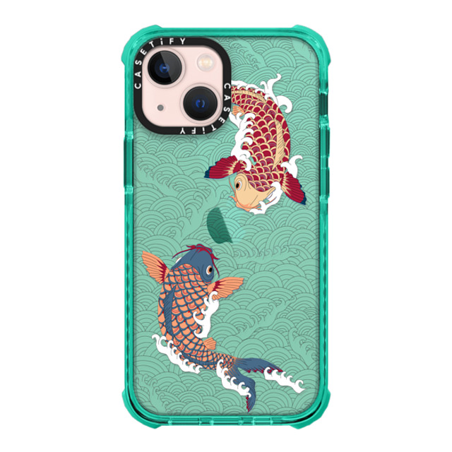 Marta Olga Klara x CASETiFY iPhone 13 Mini ケース ティール ウルトラインパクトケース koi fish Japanese tattoo style transparent pattern