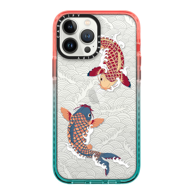 Marta Olga Klara x CASETiFY iPhone 13 Pro Max ケース Pink/Blue インパクトケース koi fish Japanese tattoo style transparent pattern