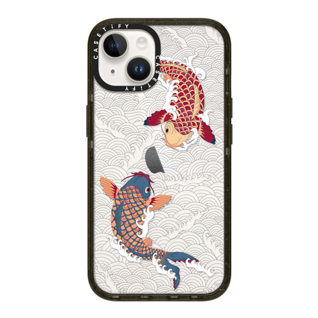 Marta Olga Klara x CASETiFY iPhone 14 ケース ブラック インパクトケース koi fish Japanese tattoo style transparent pattern