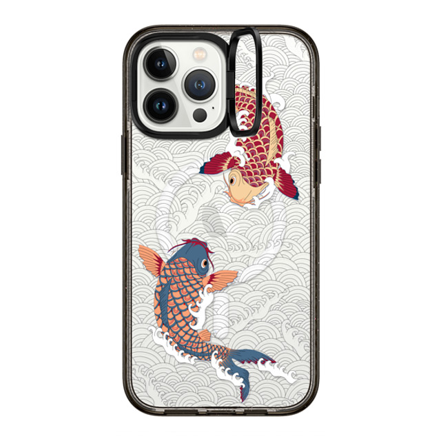 Marta Olga Klara x CASETiFY iPhone 13 Pro Max Case Black インパクトリングスタンドケース MagSafe対応 koi fish Japanese tattoo style transparent pattern Marta Olga Klara x CASETiFY iPhone 13 Pro Max Case Black インパクトリングスタンドケース MagSafe対応 koi fish Japanese tattoo style transparent pattern