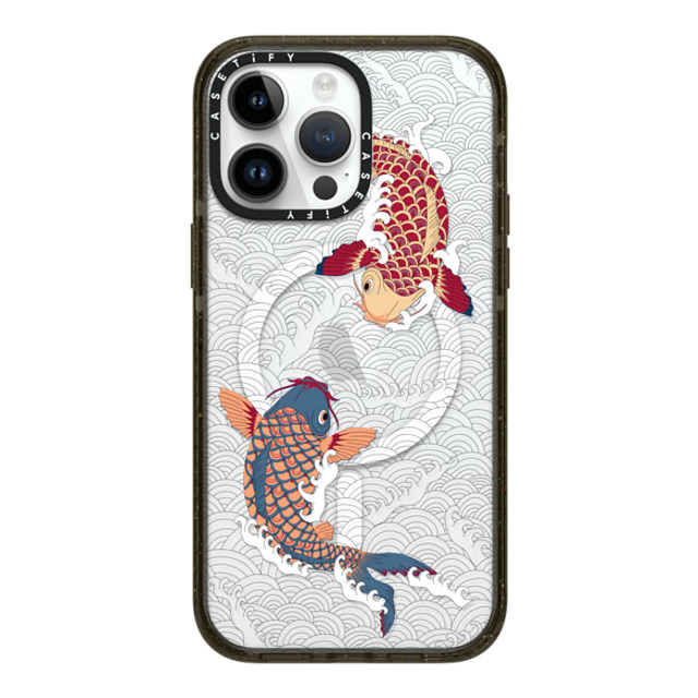 Marta Olga Klara x CASETiFY iPhone 14 Pro Max ケース ブラック インパクトケース MagSafe対応 koi fish Japanese tattoo style transparent pattern