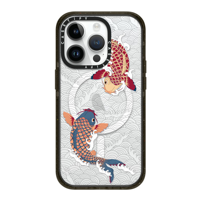 Marta Olga Klara x CASETiFY iPhone 14 Pro ケース ブラック インパクトケース MagSafe対応 koi fish Japanese tattoo style transparent pattern