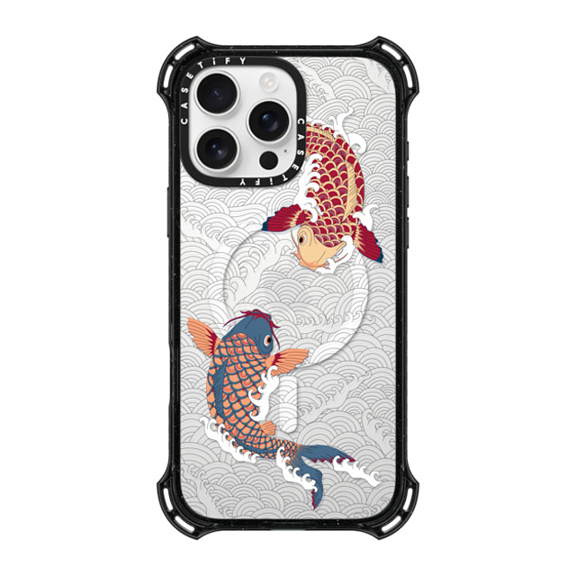 Marta Olga Klara x CASETiFY iPhone 16 Pro Max ケース ブラック バウンスケース koi fish Japanese tattoo style transparent pattern