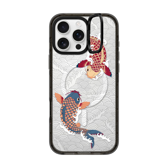 Marta Olga Klara x CASETiFY iPhone 16 Pro Max ケース ブラック インパクトリングスタンドケース MagSafe対応 koi fish Japanese tattoo style transparent pattern