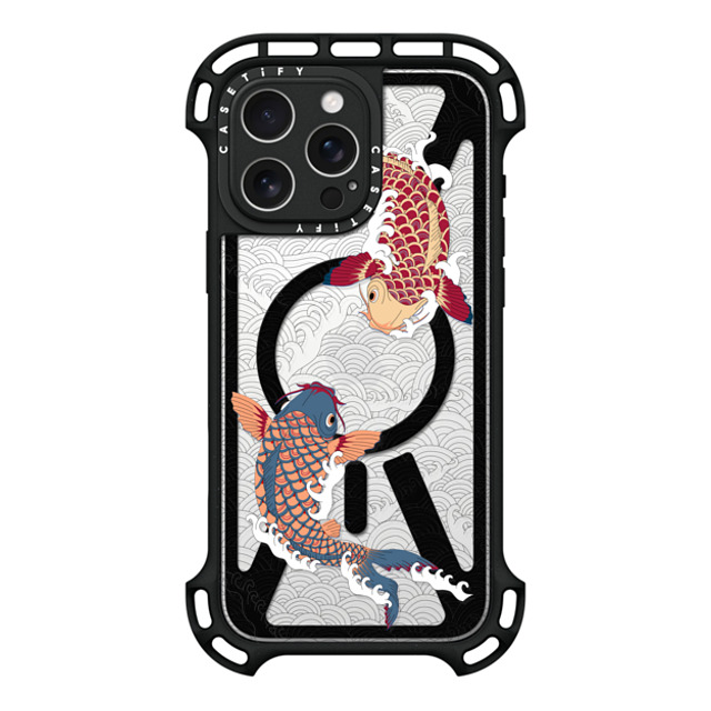 Marta Olga Klara x CASETiFY iPhone 16 Pro Max ケース ブラック ウルトラ バウンスケース MagSafe対応 koi fish Japanese tattoo style transparent pattern