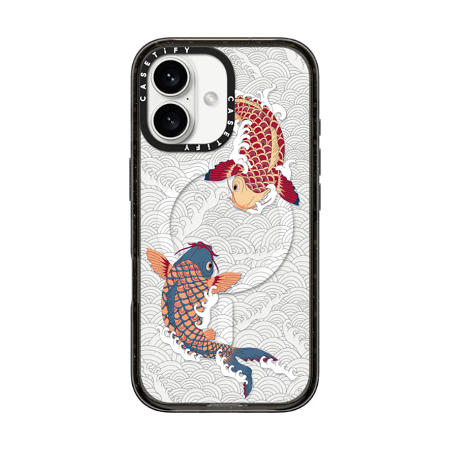 Marta Olga Klara x CASETiFY iPhone 16 ケース ブラック インパクトケース MagSafe対応 koi fish Japanese tattoo style transparent pattern