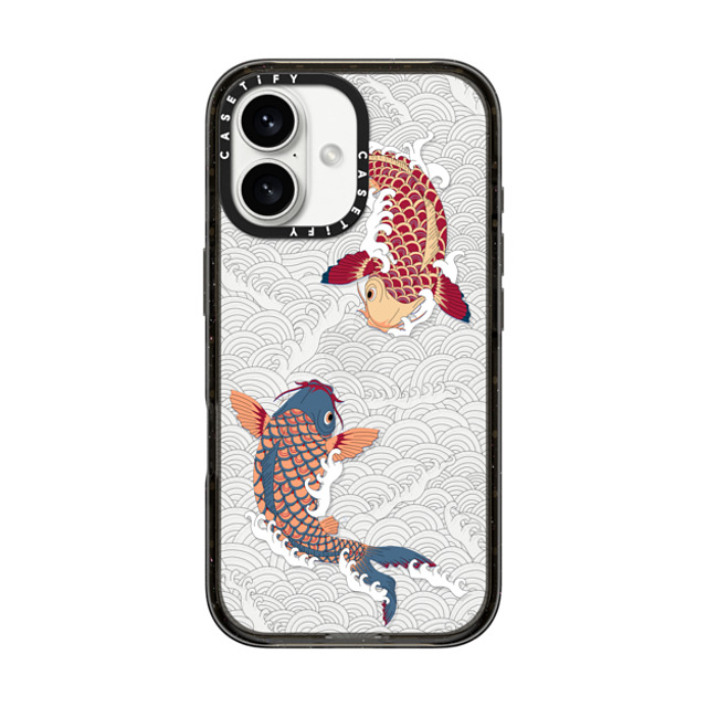 Marta Olga Klara x CASETiFY iPhone 16 ケース ブラック インパクトケース koi fish Japanese tattoo style transparent pattern