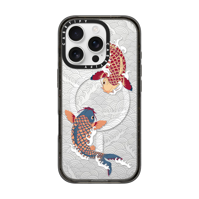 Marta Olga Klara x CASETiFY iPhone 16 Pro ケース ブラック インパクトケース MagSafe対応 koi fish Japanese tattoo style transparent pattern