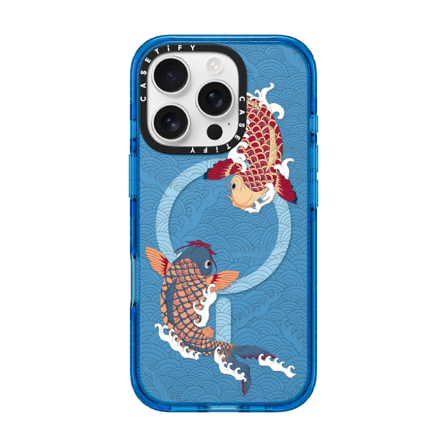 Marta Olga Klara x CASETiFY iPhone 16 Pro ケース スカイブルー インパクトケース MagSafe対応 koi fish Japanese tattoo style transparent pattern