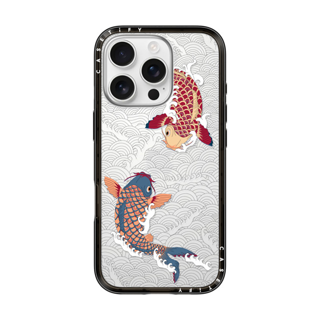 Marta Olga Klara x CASETiFY iPhone 16 Pro ケース ブラック インパクトライトケース koi fish Japanese tattoo style transparent pattern
