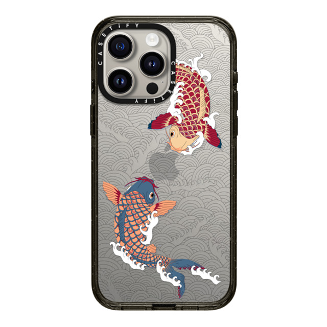 Marta Olga Klara x CASETiFY iPhone 15 Pro Max ケース ブラック インパクトケース koi fish Japanese tattoo style transparent pattern