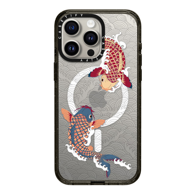 Marta Olga Klara x CASETiFY iPhone 15 Pro Max ケース ブラック インパクトケース MagSafe対応 koi fish Japanese tattoo style transparent pattern