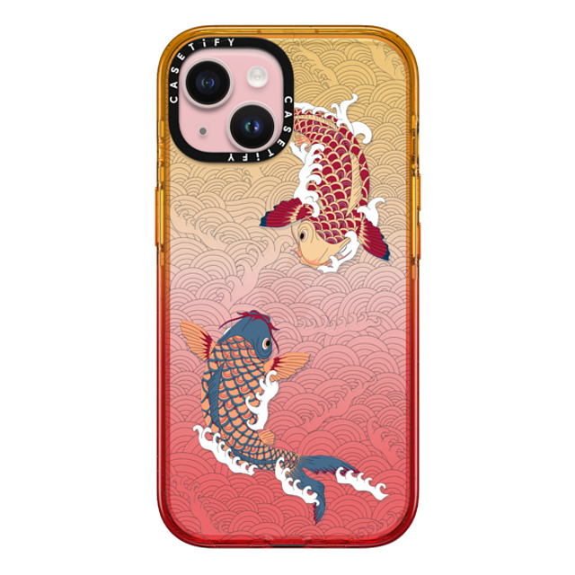 Marta Olga Klara x CASETiFY iPhone 15 ケース Peach Haze インパクトケース koi fish Japanese tattoo style transparent pattern