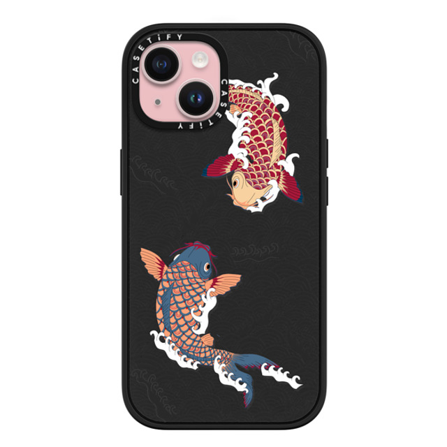 Marta Olga Klara x CASETiFY iPhone 15 ケース マットブラック インパクトケース MagSafe対応 koi fish Japanese tattoo style transparent pattern