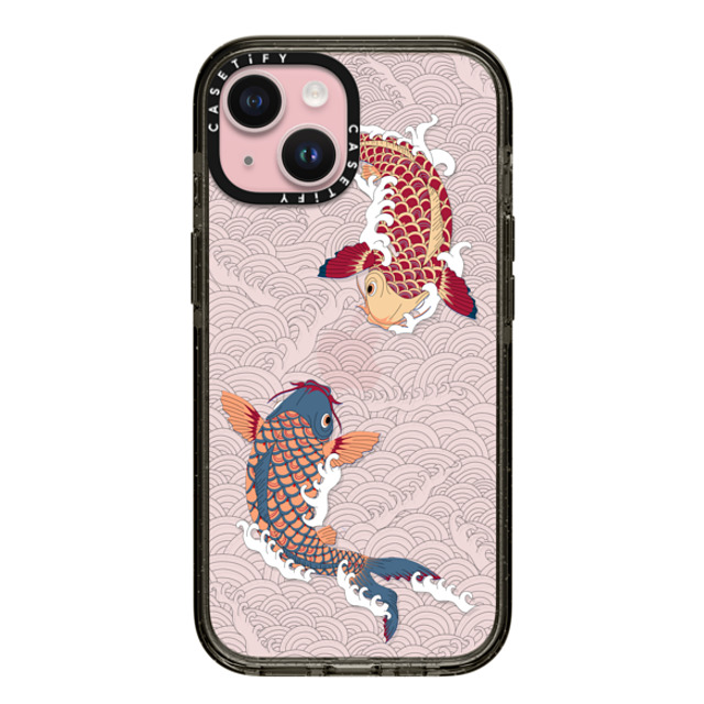 Marta Olga Klara x CASETiFY iPhone 15 ケース ブラック インパクトケース koi fish Japanese tattoo style transparent pattern