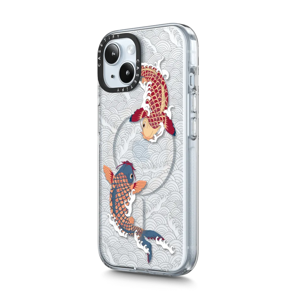 Impact Clear iPhone 15 Case MagSafe Compatible - koi fish Japanese tattoo style transparent pattern