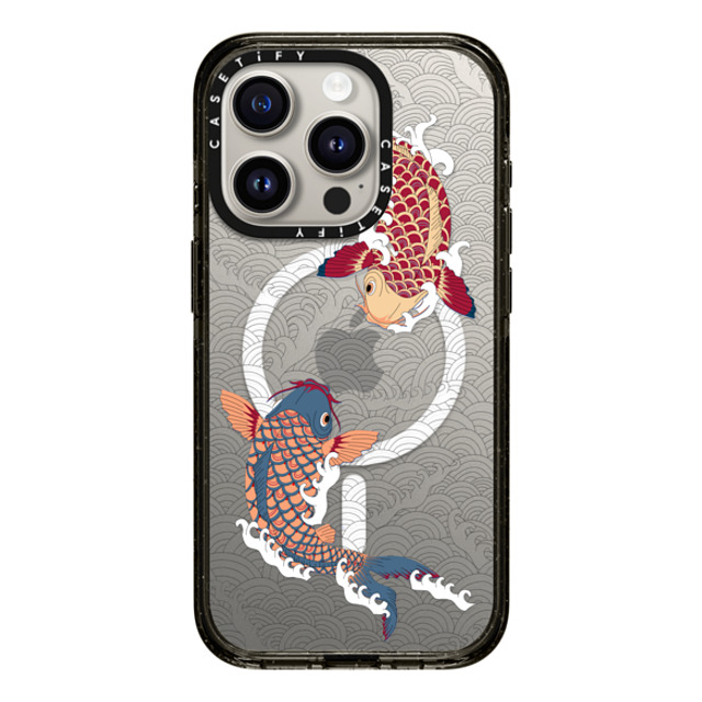 Marta Olga Klara x CASETiFY iPhone 15 Pro ケース ブラック インパクトケース MagSafe対応 koi fish Japanese tattoo style transparent pattern