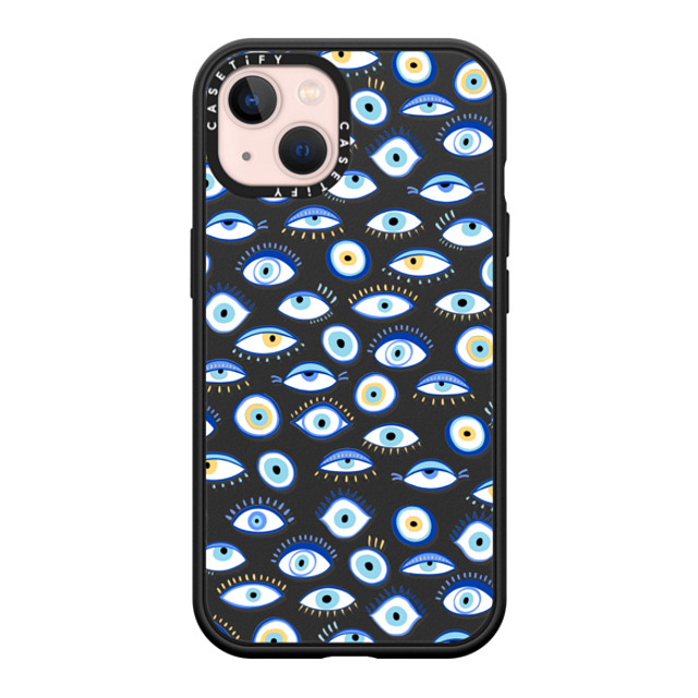 Marta Olga Klara x CASETiFY iPhone 13 ケース マットブラック インパクトケース MagSafe対応 blue all seeing eye summer holiday pattern on clear