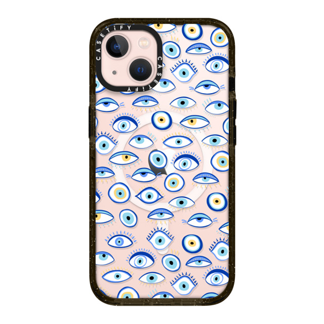 Marta Olga Klara x CASETiFY iPhone 13 ケース ブラック インパクトケース MagSafe対応 blue all seeing eye summer holiday pattern on clear