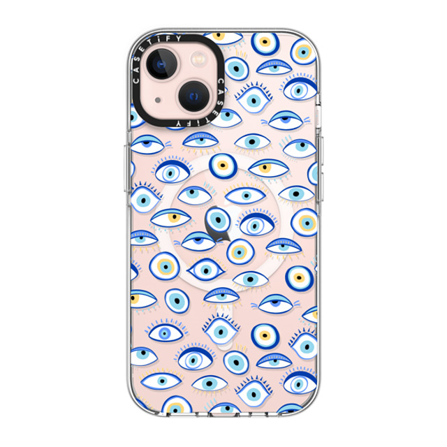 Marta Olga Klara x CASETiFY iPhone 13 ケース クリア クリア ケース MagSafe対応 blue all seeing eye summer holiday pattern on clear