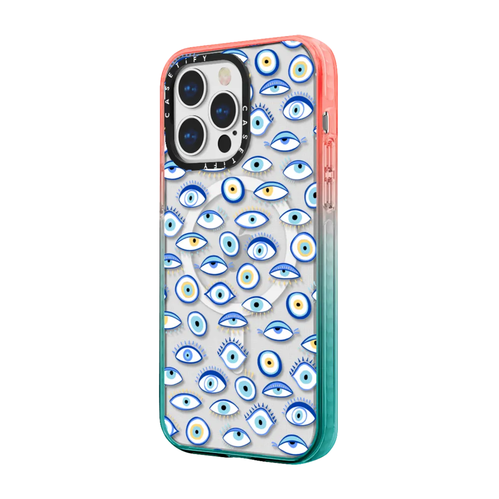 Impact iPhone 13 Pro Max Case MagSafe Compatible - blue all seeing eye summer holiday pattern on clear