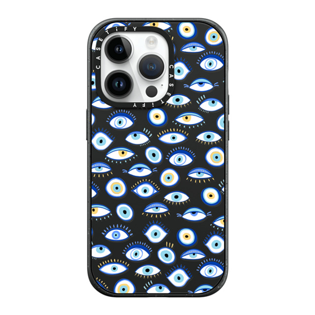 Marta Olga Klara x CASETiFY iPhone 14 Pro ケース マットブラック インパクトケース MagSafe対応 blue all seeing eye summer holiday pattern on clear