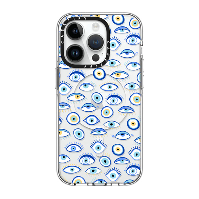 Marta Olga Klara x CASETiFY iPhone 14 Pro ケース クリア クリア ケース MagSafe対応 blue all seeing eye summer holiday pattern on clear