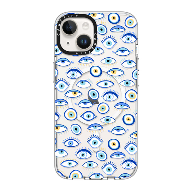 Marta Olga Klara x CASETiFY iPhone 14 ケース クリア クリア ケース MagSafe対応 blue all seeing eye summer holiday pattern on clear