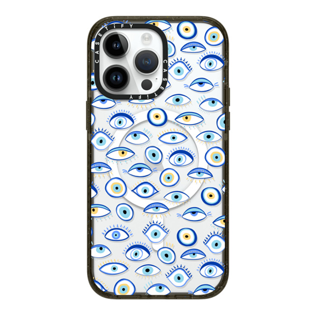 Marta Olga Klara x CASETiFY iPhone 14 Pro Max ケース ブラック インパクトケース MagSafe対応 blue all seeing eye summer holiday pattern on clear