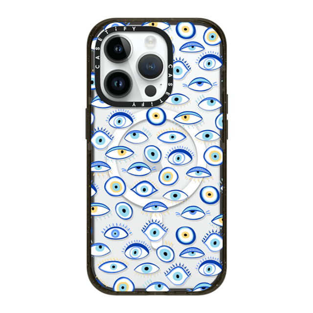 Marta Olga Klara x CASETiFY iPhone 14 Pro ケース ブラック インパクトケース MagSafe対応 blue all seeing eye summer holiday pattern on clear